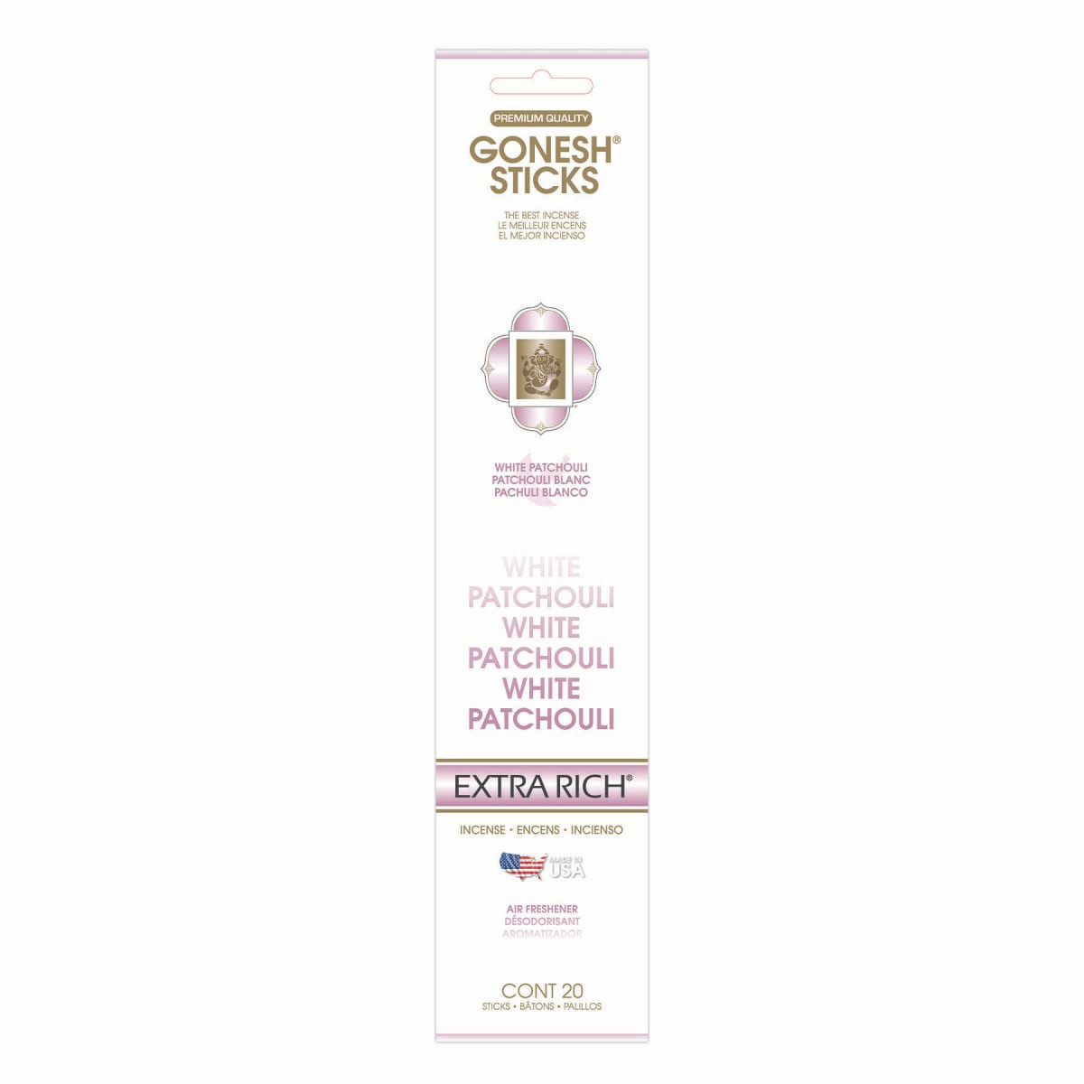 slide 1 of 1, Gonesh Incense Extra Rich White Patchouli Incense Air Freshener 20 ea, 20 ct