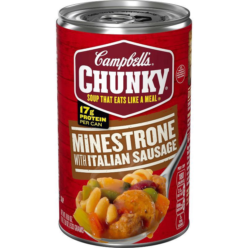 slide 1 of 65, Campbell's Campbell''s Chunky Soup, Minestrone with Italian Sausage Soup, 18.8 Oz Can, 18.8 oz