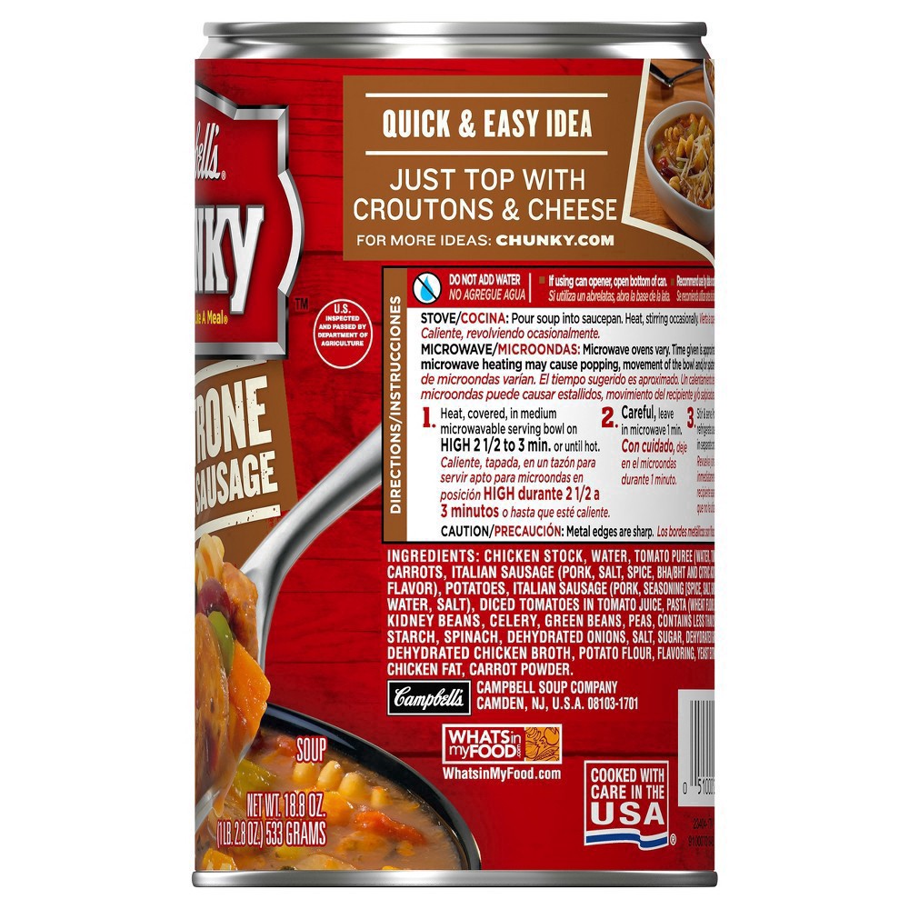 slide 28 of 65, Campbell's Chunky Minestrone Soup With Italian Sausage, 18 oz