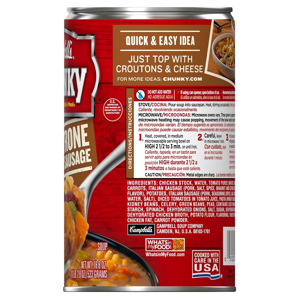 slide 10 of 65, Campbell's Chunky Minestrone Soup With Italian Sausage, 18 oz