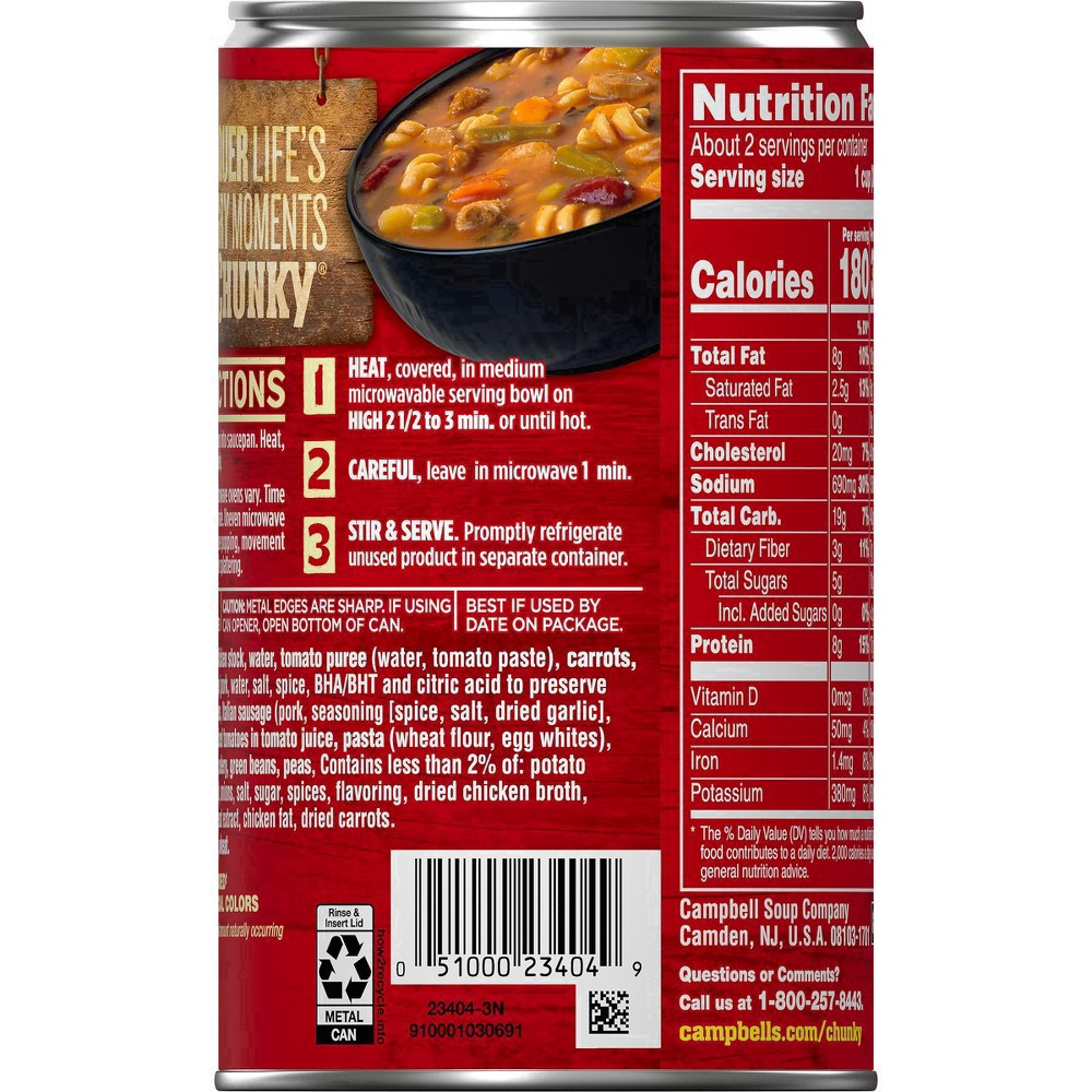 slide 6 of 65, Campbell's Chunky Minestrone Soup With Italian Sausage, 18 oz