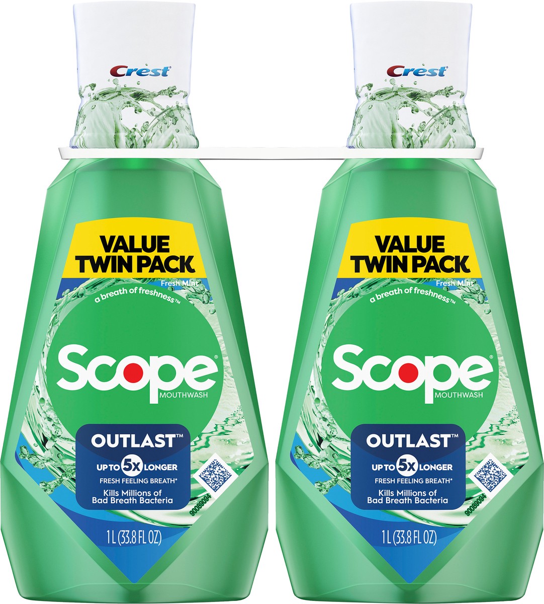 slide 3 of 3, Scope Crest Scope Outlast Mouthwash, Fresh Mint, 1L, Pack of 2, 2 ct