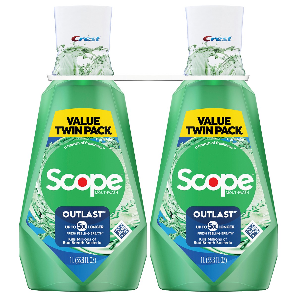 slide 1 of 3, Scope Crest Scope Outlast Mouthwash, Fresh Mint, 1L, Pack of 2, 2 ct