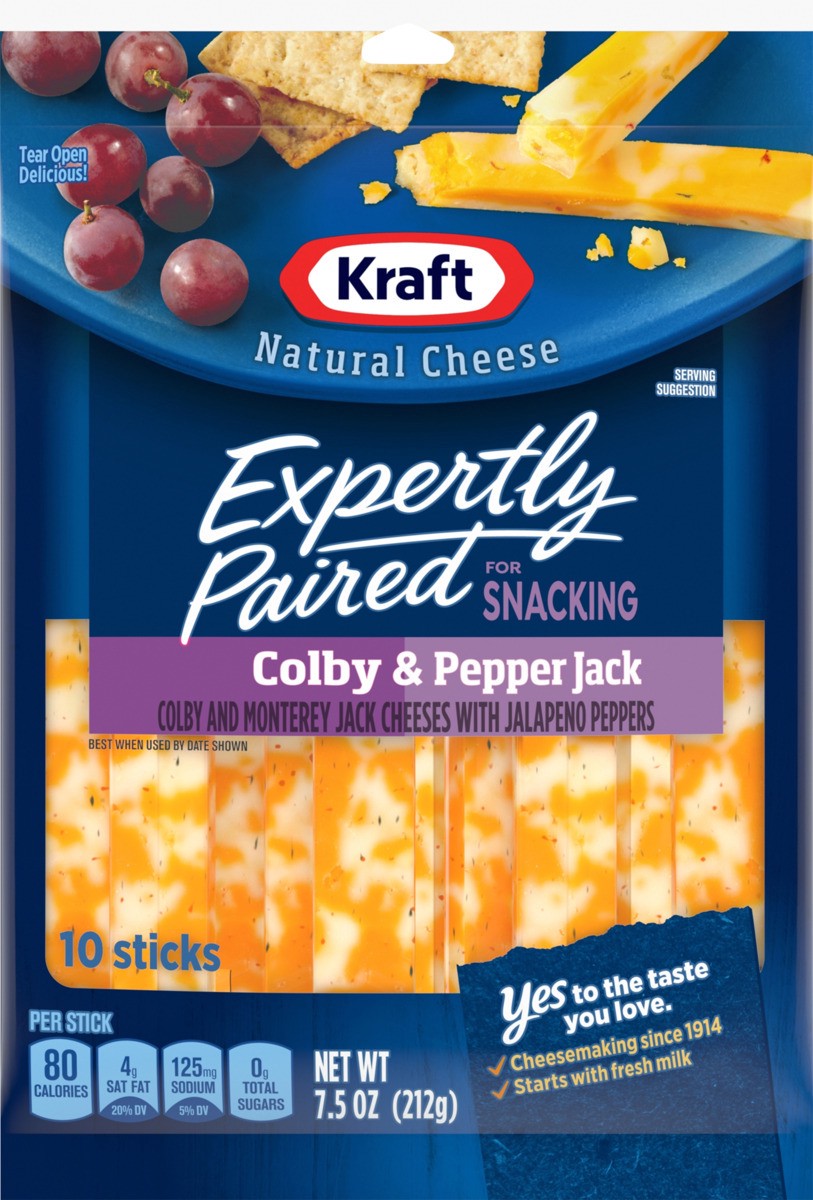 slide 7 of 9, Kraft Expertly Paired Colby & Pepper Jack Marbled Cheese Snacks, 10 ct Sticks, 10 ct