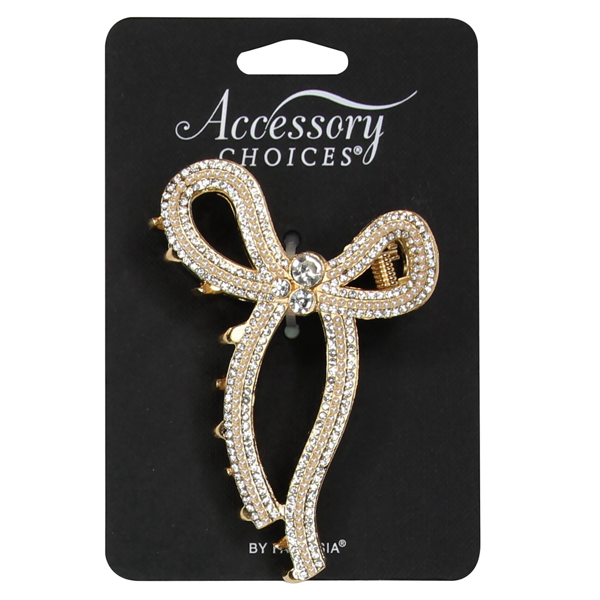 slide 1 of 1, Accessory Choice Gold Crystal Bow Claw Hair Clip, 1 ct