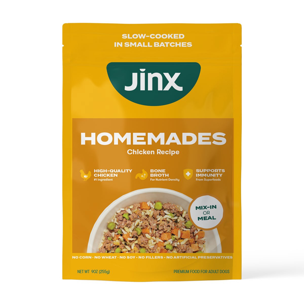 slide 1 of 29, Jinx Homemades Chicken Recipe Wet Natural Dog Food, Whole Grain, 9 oz. Pouch, 9 oz