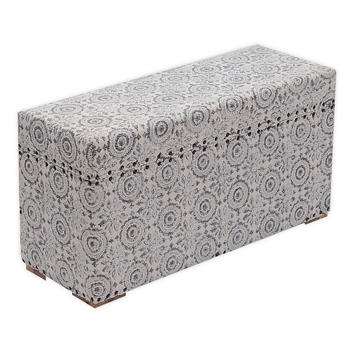 slide 1 of 2, Global Caravan Wooden Floral Upholstered Storage Trunk - Grey, 1 ct