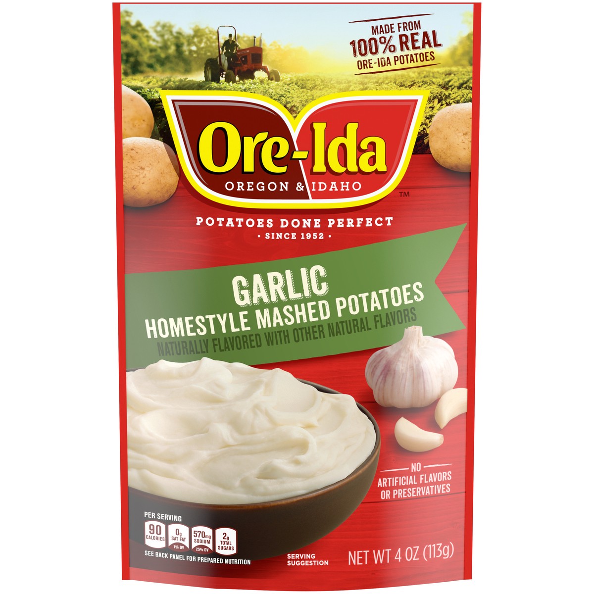 slide 1 of 8, Ore-Ida Garlic Mashed Potatoes Inst, 4 oz