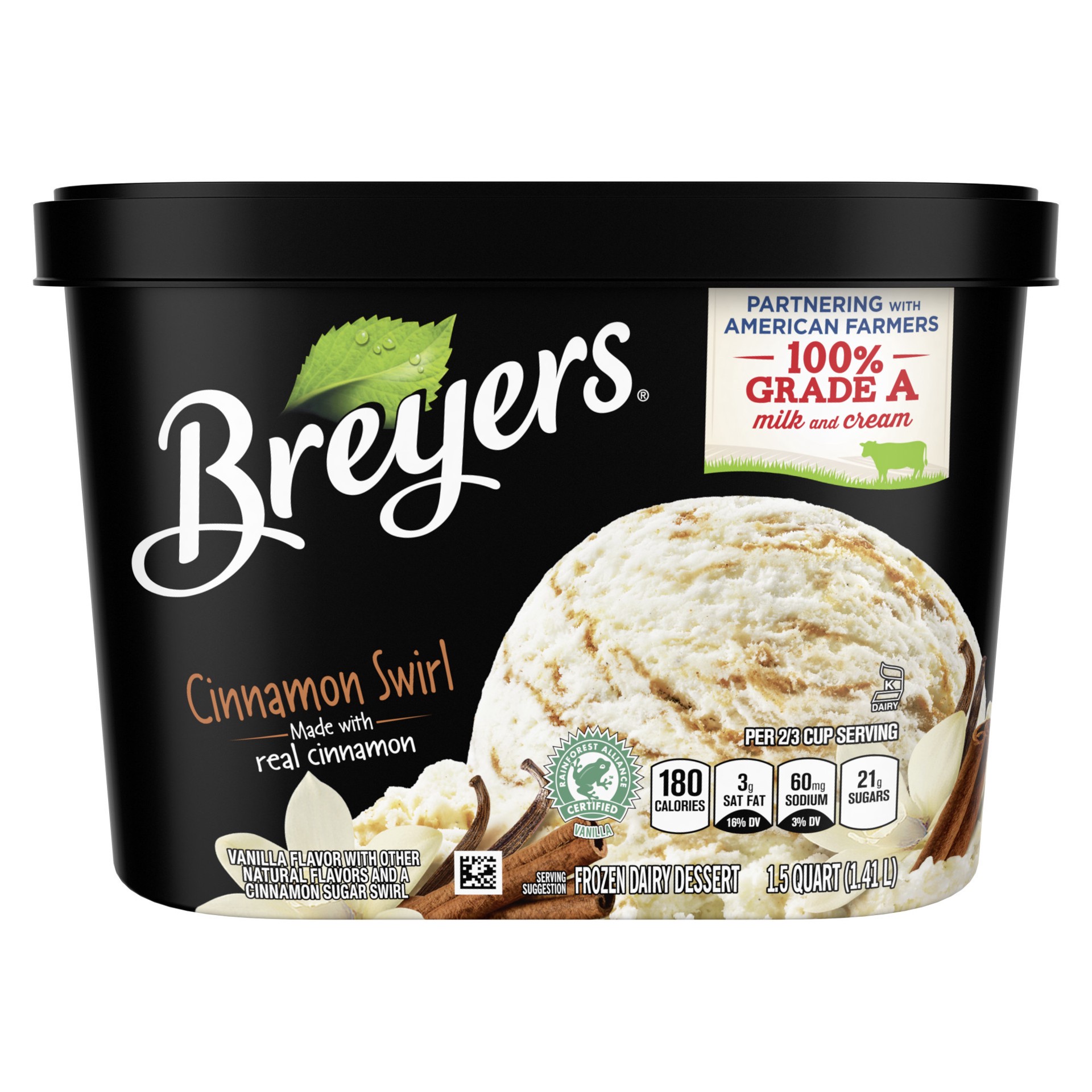 slide 2 of 4, Breyer's Breyers Original Frozen Dairy Dessert Cinnamon Swirl, 48 oz, 1.5 qt