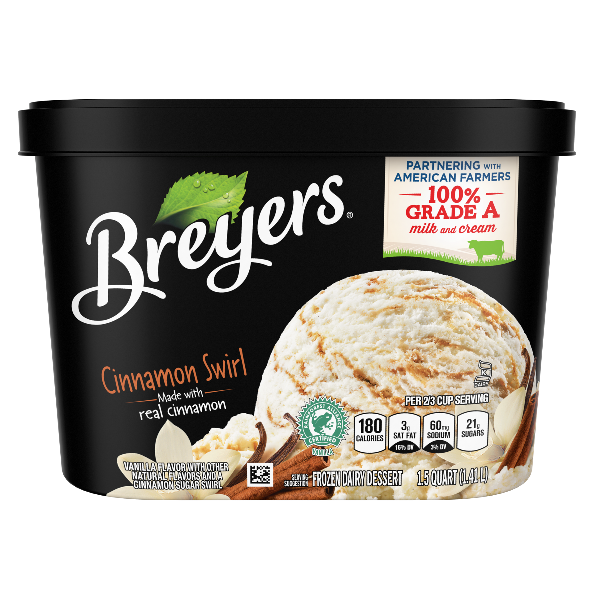 slide 4 of 4, Breyer's Breyers Original Frozen Dairy Dessert Cinnamon Swirl, 48 oz, 1.5 qt