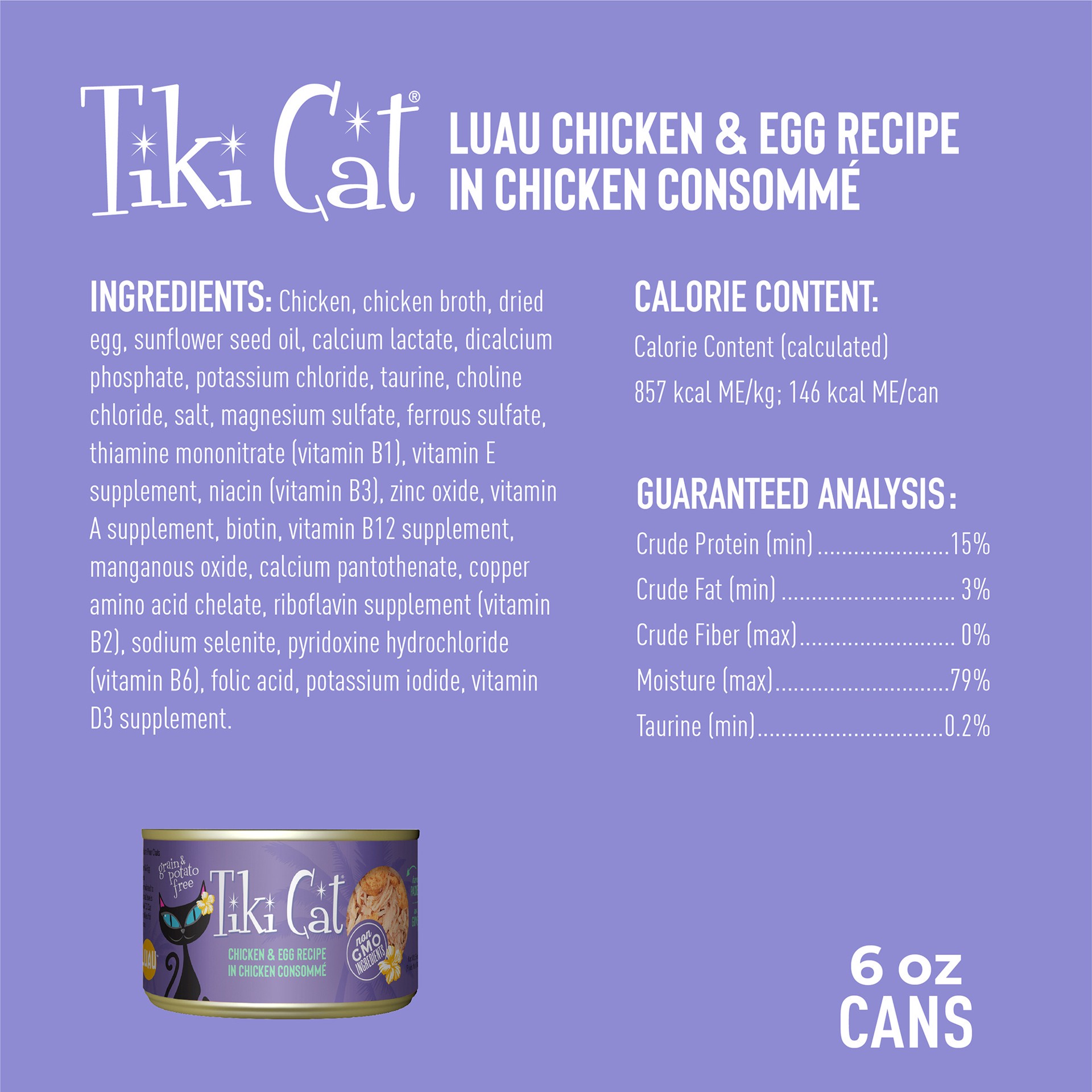slide 4 of 7, Tiki Cat Luau Wet Cat Food, Chicken & Egg, 6 oz. Can, 6 oz