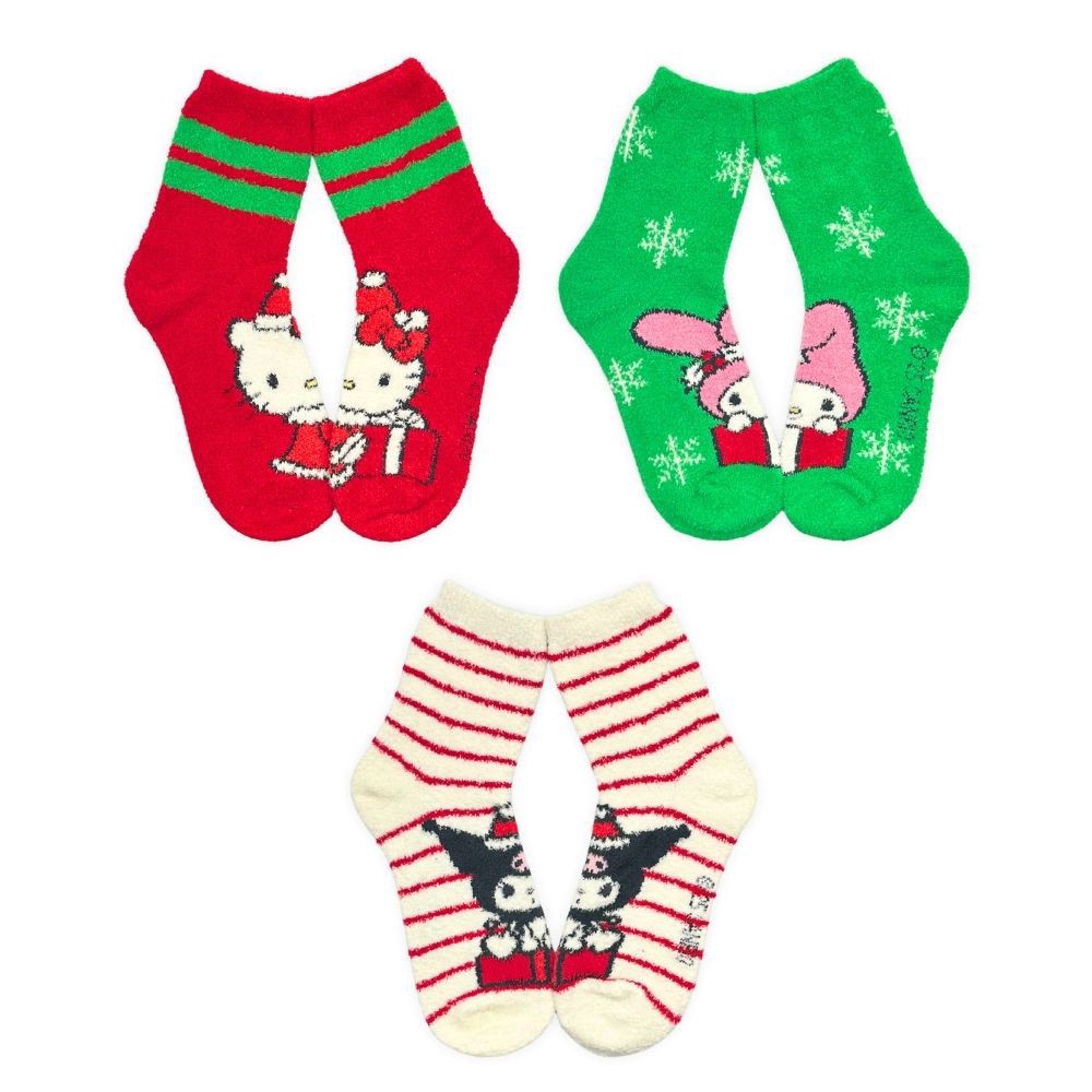 slide 3 of 5, Hello Kitty 3 Pack Cozy Crew Socks In Greeting Card Box, 3 ct