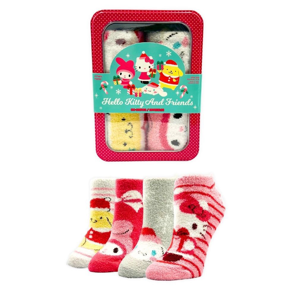slide 2 of 5, Hello Kitty 4 Pack Cozy Socks In Christmas Gift Tin, 4 ct