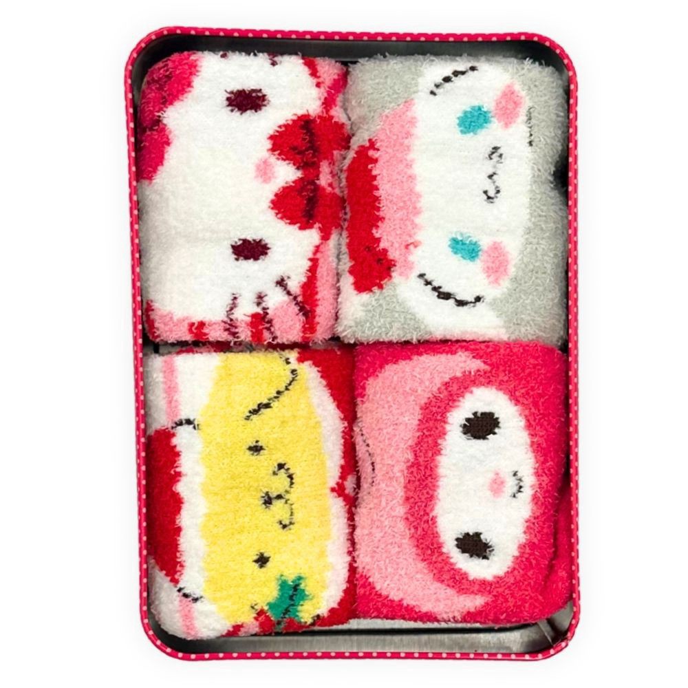 slide 5 of 5, Hello Kitty 4 Pack Cozy Socks In Christmas Gift Tin, 4 ct