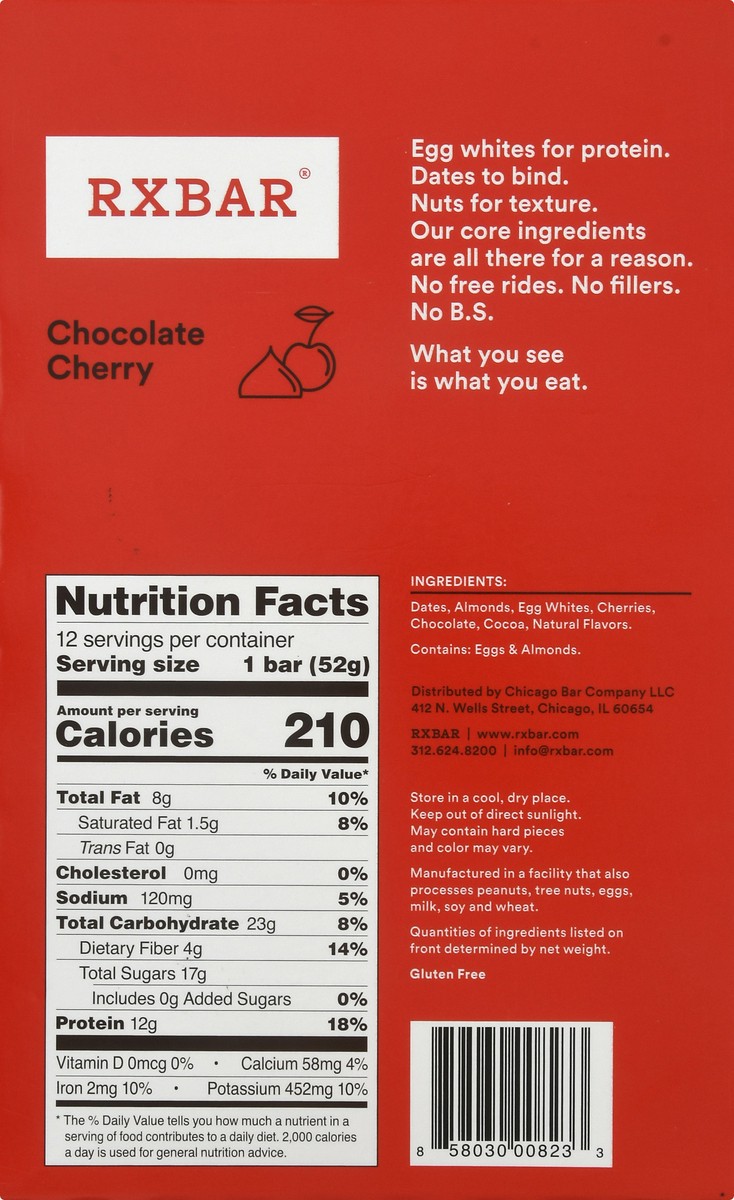 slide 8 of 13, RXBAR Protein Bar, Chocolate Cherry, 22 oz, 12 Count, 22 oz