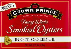 Crown Prince Fancy Whole Smoked Oysters in Cottonseed Oil - 3.75 oz