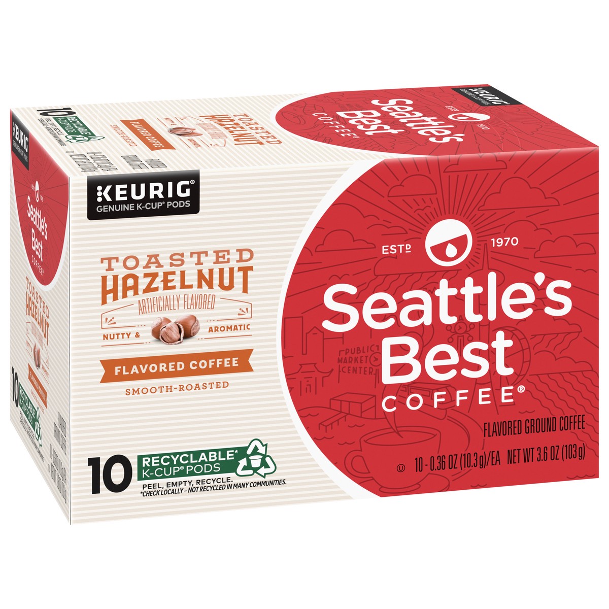 slide 5 of 9, Seattle's Best Coffee Toasted Hazelnut Flavored K-Cup Pods | 1 Box of 10, 3.6 oz