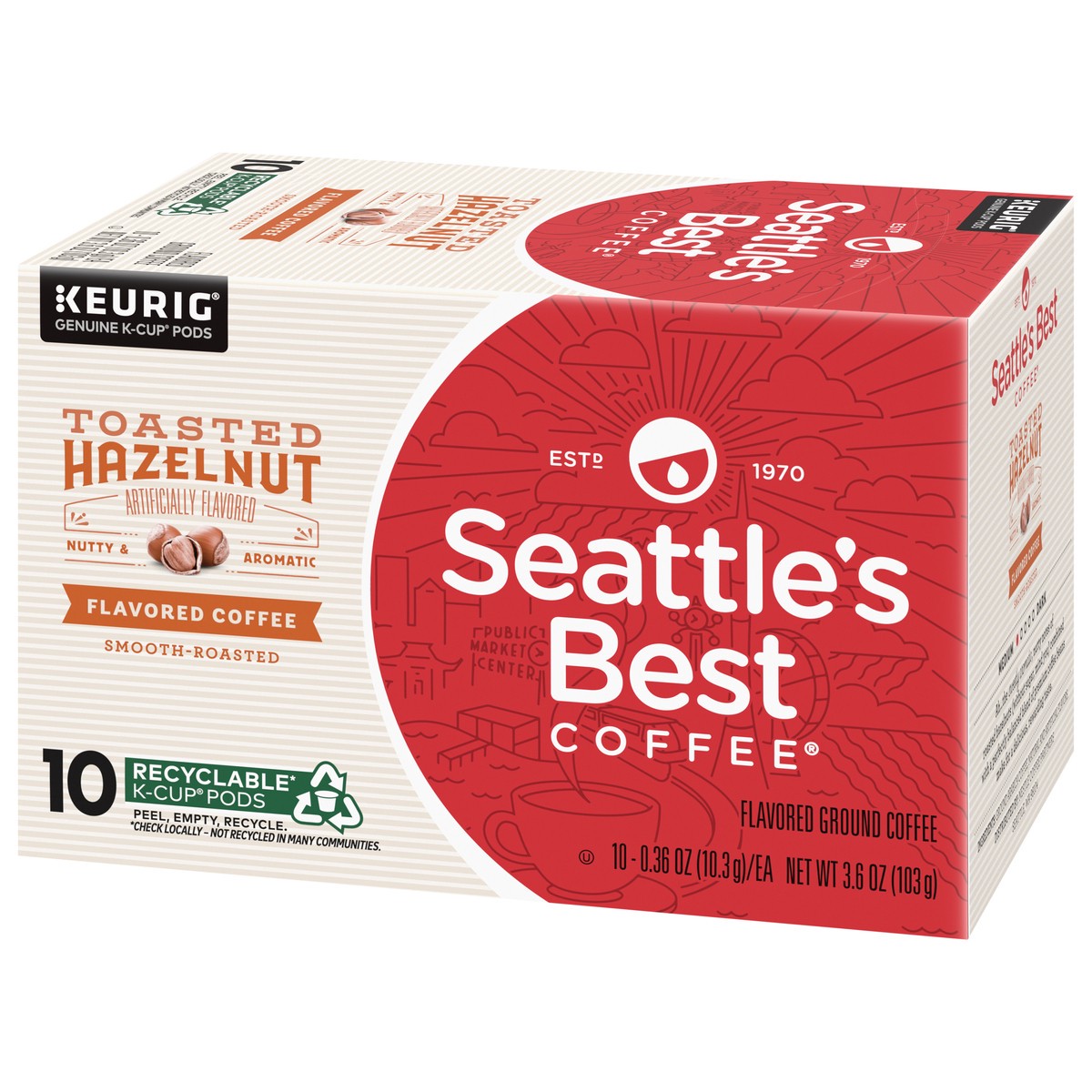 slide 4 of 9, Seattle's Best Coffee Toasted Hazelnut Flavored K-Cup Pods | 1 Box of 10, 3.6 oz