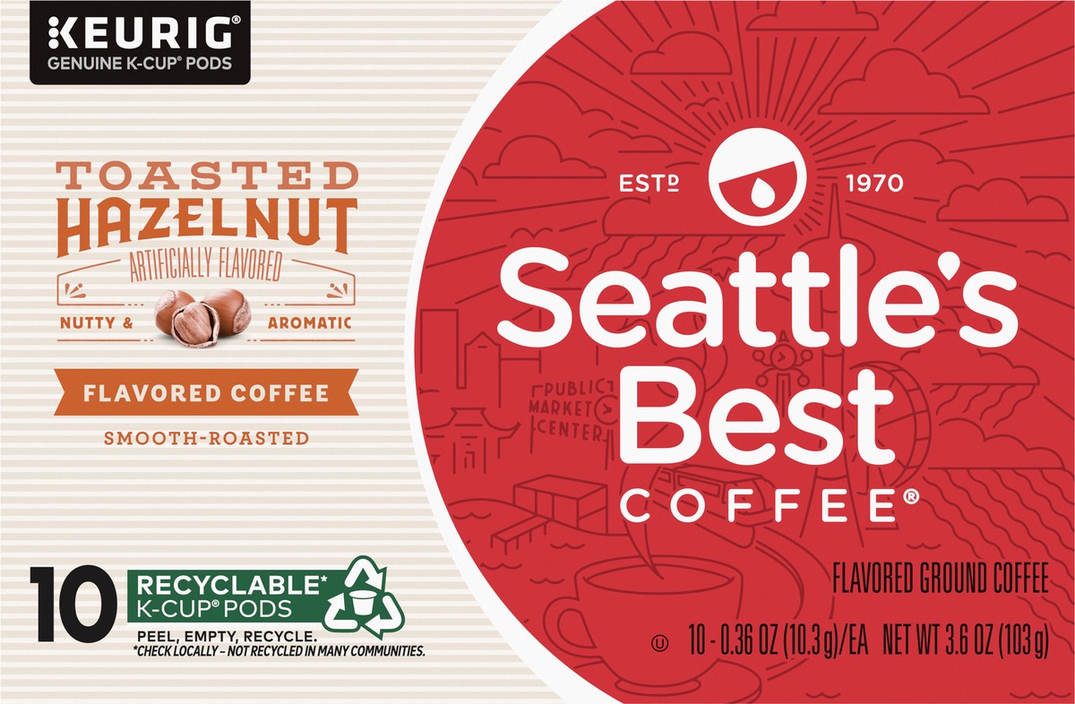 slide 9 of 9, Seattle's Best Coffee Toasted Hazelnut Flavored K-Cup Pods | 1 Box of 10, 3.6 oz