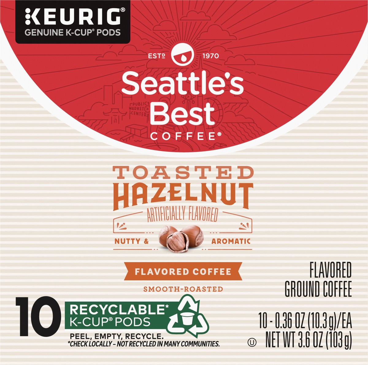 slide 6 of 9, Seattle's Best Coffee Toasted Hazelnut Flavored K-Cup Pods | 1 Box of 10, 3.6 oz