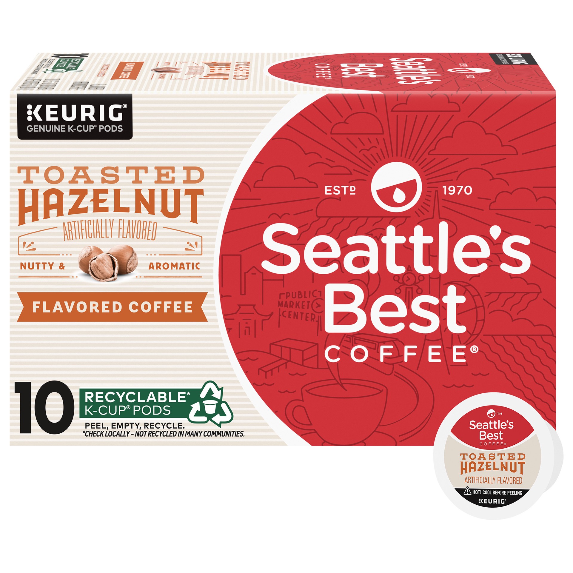 slide 1 of 9, Seattle's Best Coffee Toasted Hazelnut Flavored K-Cup Pods | 1 Box of 10, 3.6 oz