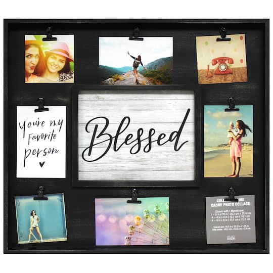 slide 1 of 3, 9 Opening Black Rustic Collage Frame With Clips By Studio Decor, 19.5 in x 21.5 in x 1.25 in