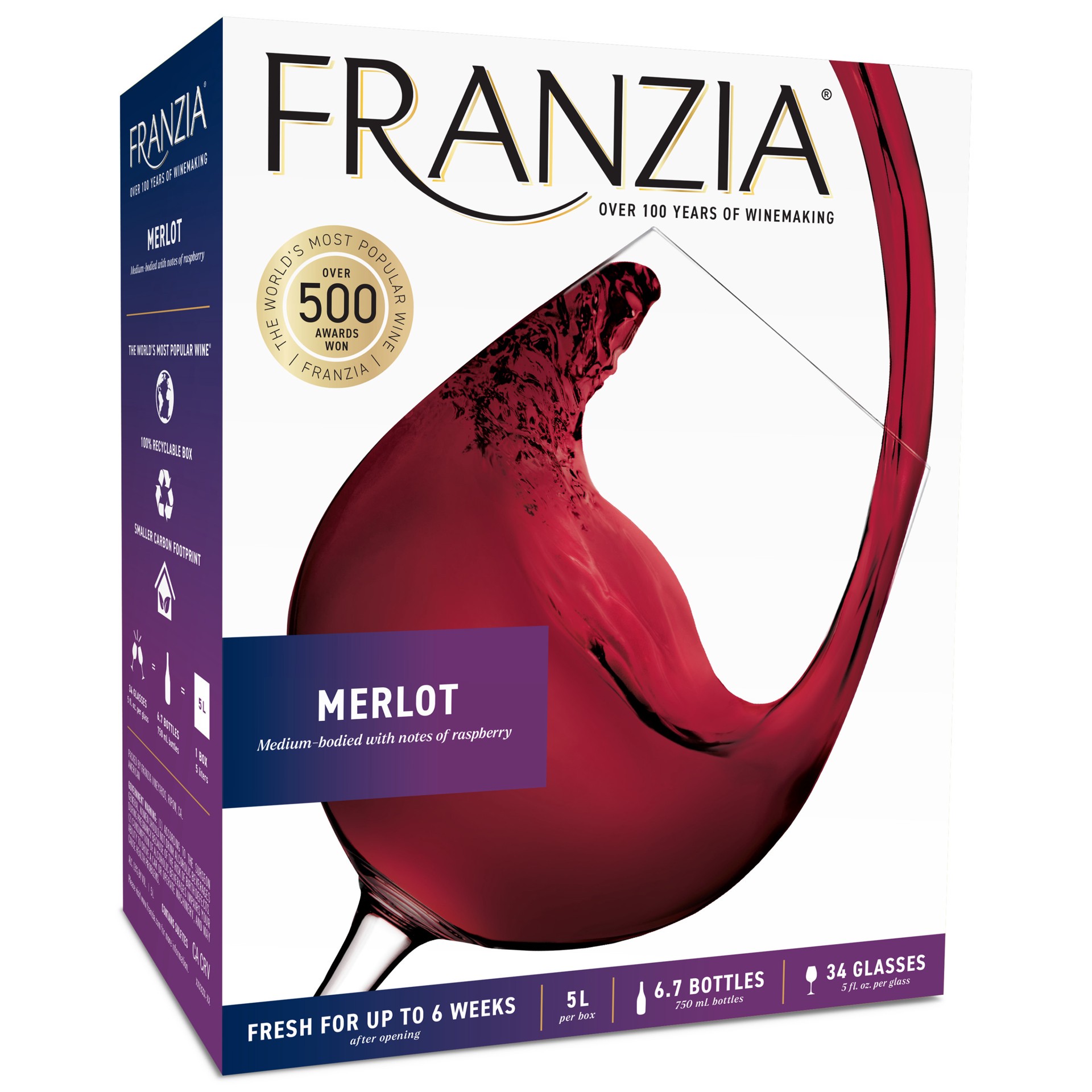 slide 1 of 4, Franzia Merlot, Red Wine, 5L, 5 liter