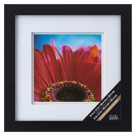 slide 1 of 3, Gallery Black Square Wall Frame With Double Mat By Studio Decor, 8 in x 8 in mat