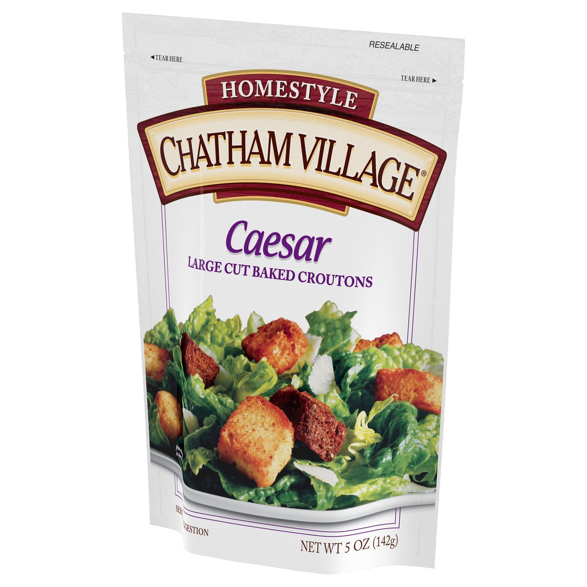 slide 4 of 11, Chatham Village Homestyle Caesar Large Cut Baked Croutons 5 oz. Bag, 5 oz