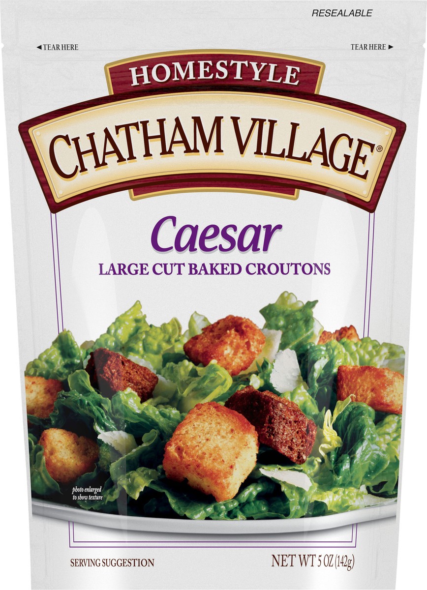 slide 6 of 11, Chatham Village Homestyle Caesar Large Cut Baked Croutons 5 oz. Bag, 5 oz