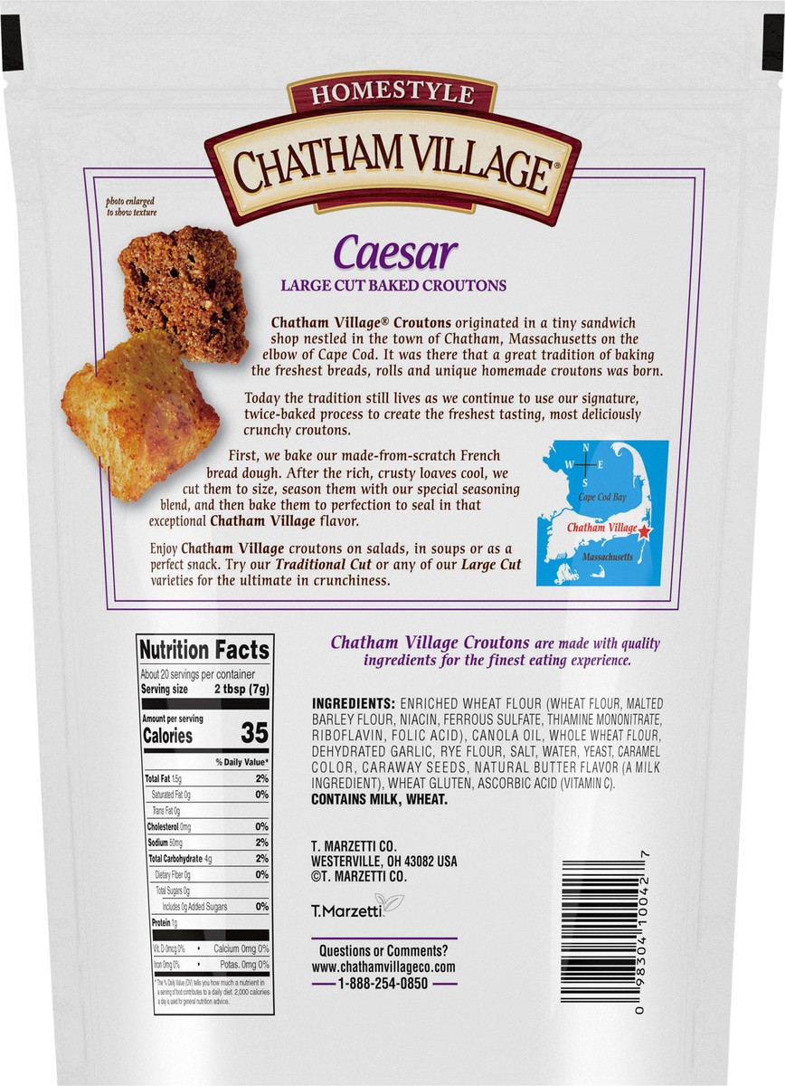 slide 9 of 11, Chatham Village Homestyle Caesar Large Cut Baked Croutons 5 oz. Bag, 5 oz