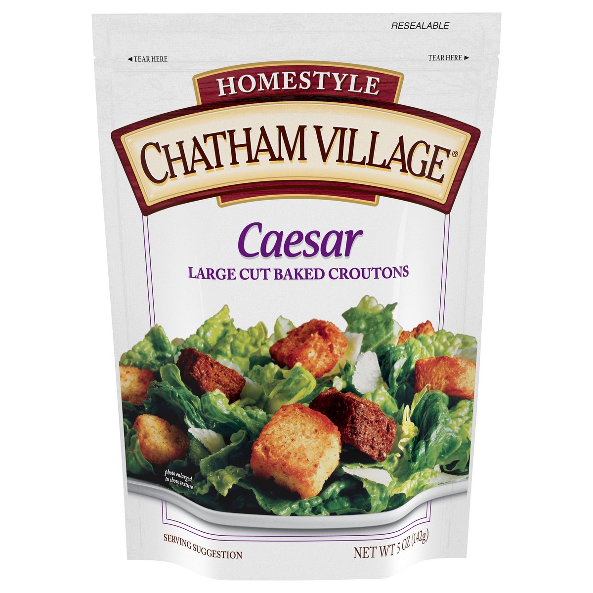 slide 8 of 11, Chatham Village Homestyle Caesar Large Cut Baked Croutons 5 oz. Bag, 5 oz