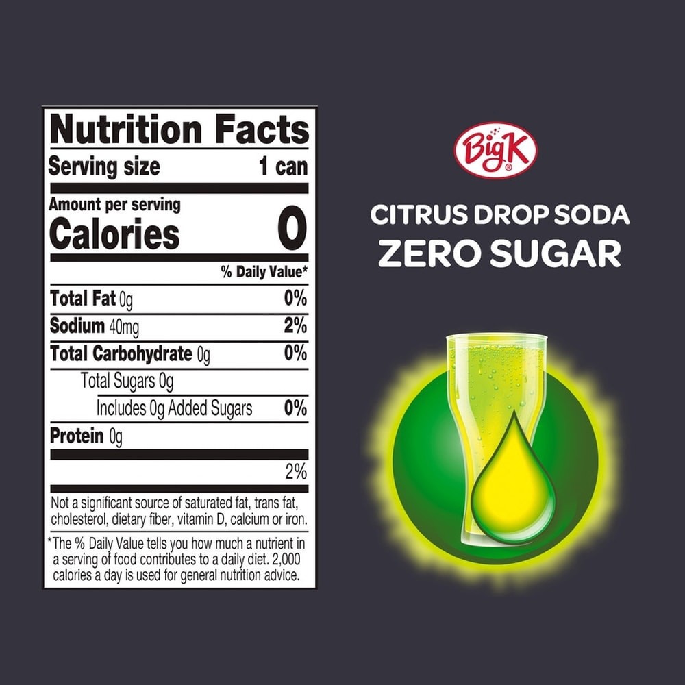 slide 4 of 5, Big K Citrus Drop Oh! Zero Calorie Soda - 12 ct; 12 fl oz, 12 ct; 12 fl oz