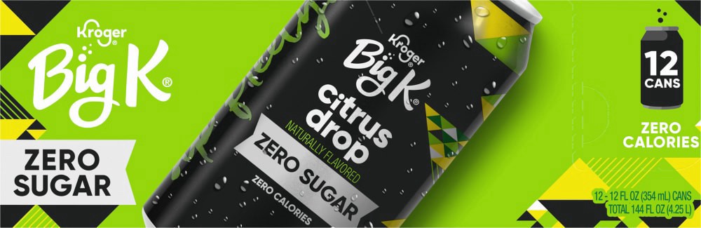 slide 2 of 5, Big K Citrus Drop Oh! Zero Calorie Soda - 12 ct; 12 fl oz, 12 ct; 12 fl oz