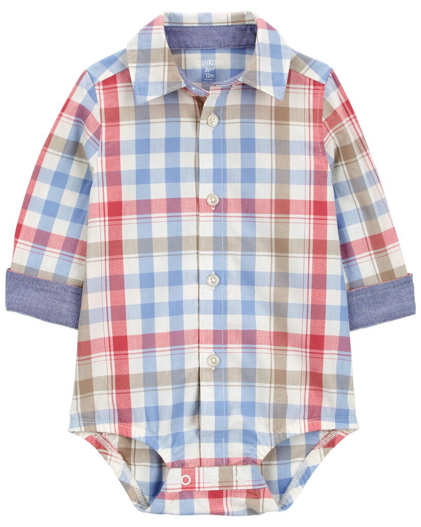 slide 2 of 3, Oshkosh Baby Plaid Long-Sleeve Bodysuit - Plaid Multi 12M, 1 ct