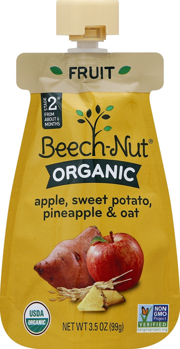 slide 6 of 6, Beech-Nut Organic Cold Puree Pouch Apple, Sweet Potato, Pineapple & Oat Baby Food, 3.5 oz