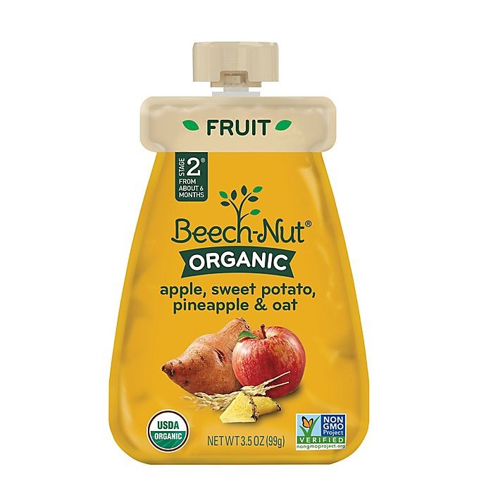 slide 1 of 6, Beech-Nut Organic Cold Puree Pouch Apple, Sweet Potato, Pineapple & Oat Baby Food, 3.5 oz