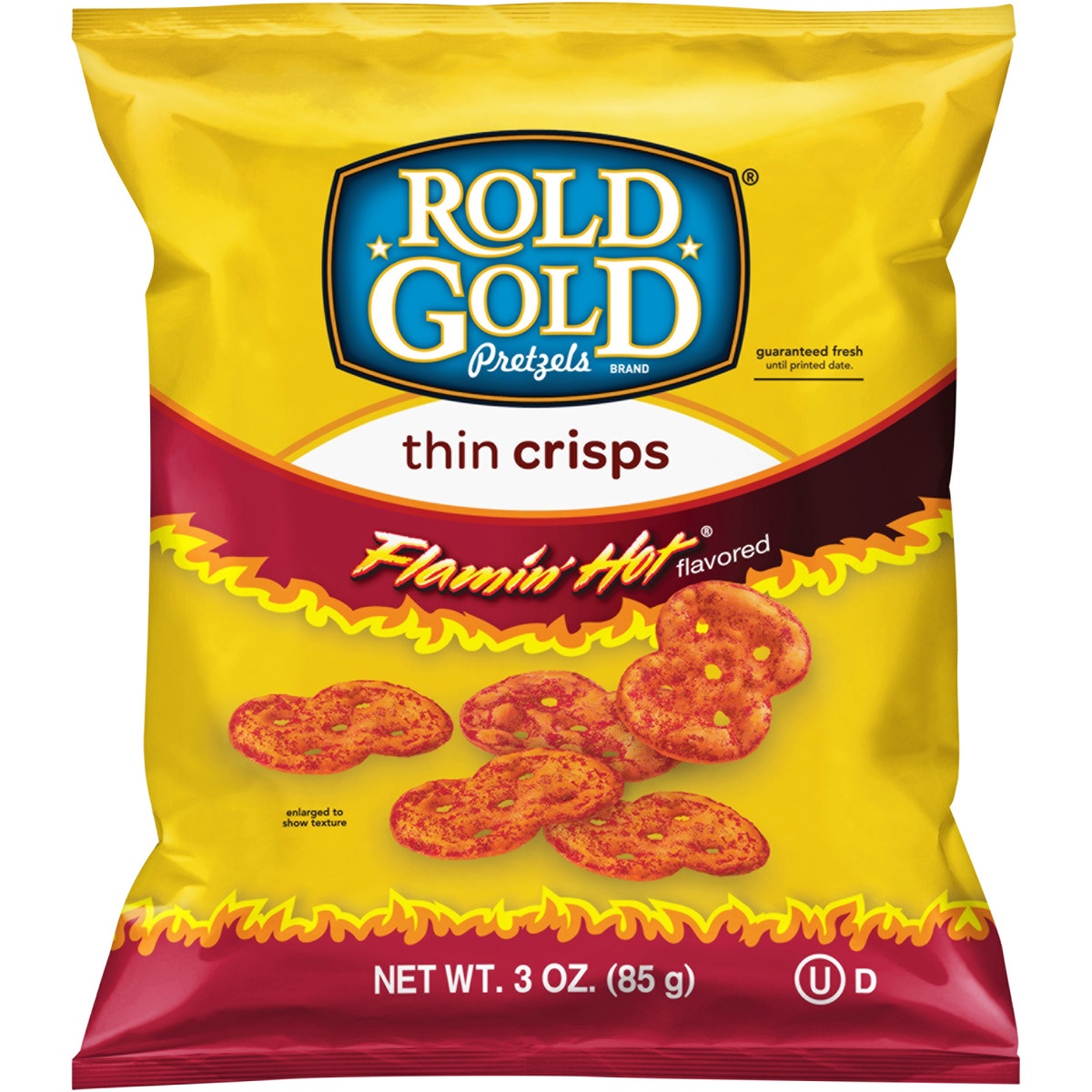 slide 1 of 3, Rold Gold Flamin' Hot Flavored Thin Crisps Pretzels, 3 oz