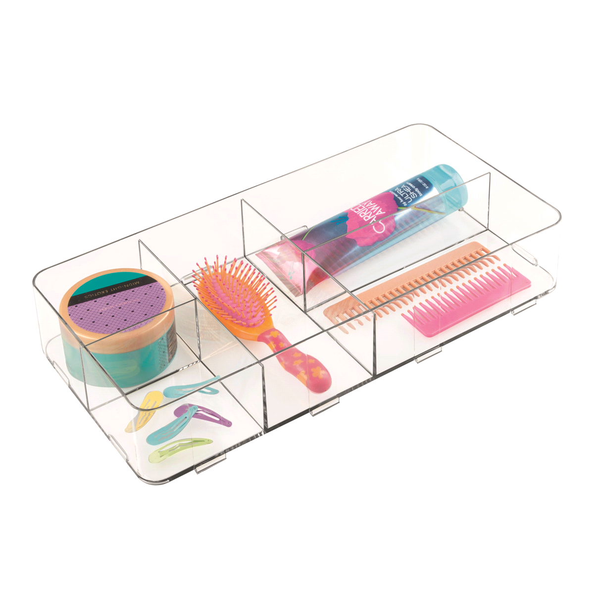 slide 1 of 1, Clear Clarity Interlocking Divided Drawer Organizer, MED; 8 in x 16 in x 3 in