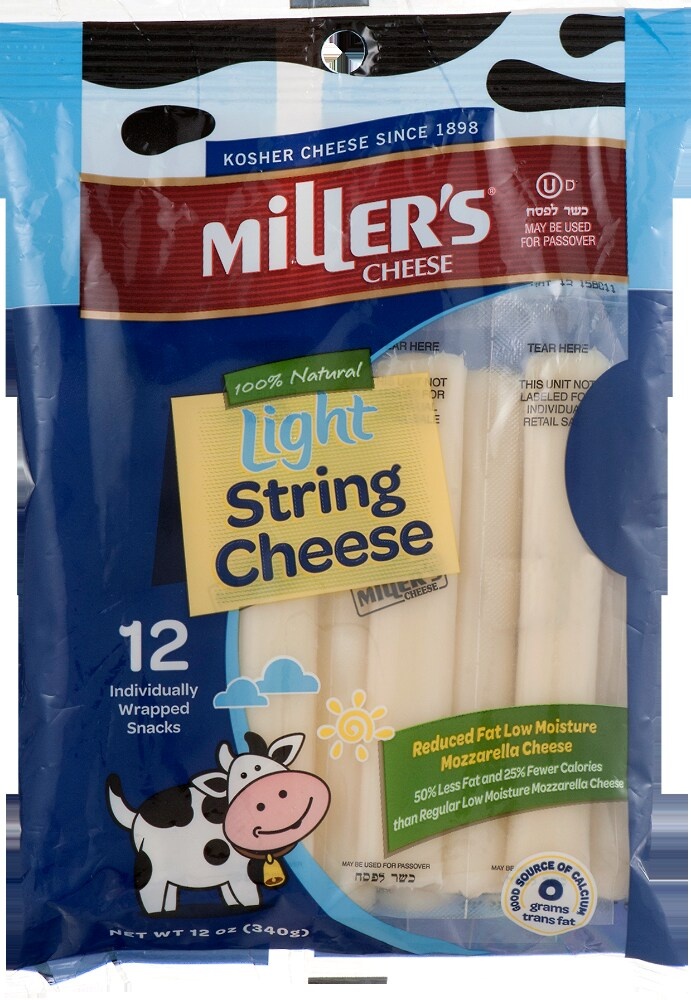 slide 1 of 1, Miller's Cheese Millers Reduced Fat String Cheese, 12 ct