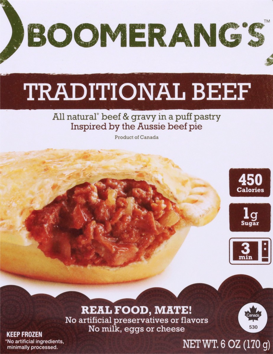 slide 2 of 9, Boomerang's Traditional Beef Pastry 6 oz, 6 oz