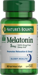 Nature's Bounty Melatonin Drug-Free Sleep Aid for Relaxation & Sleep, One a Day Softgels, 5 mg