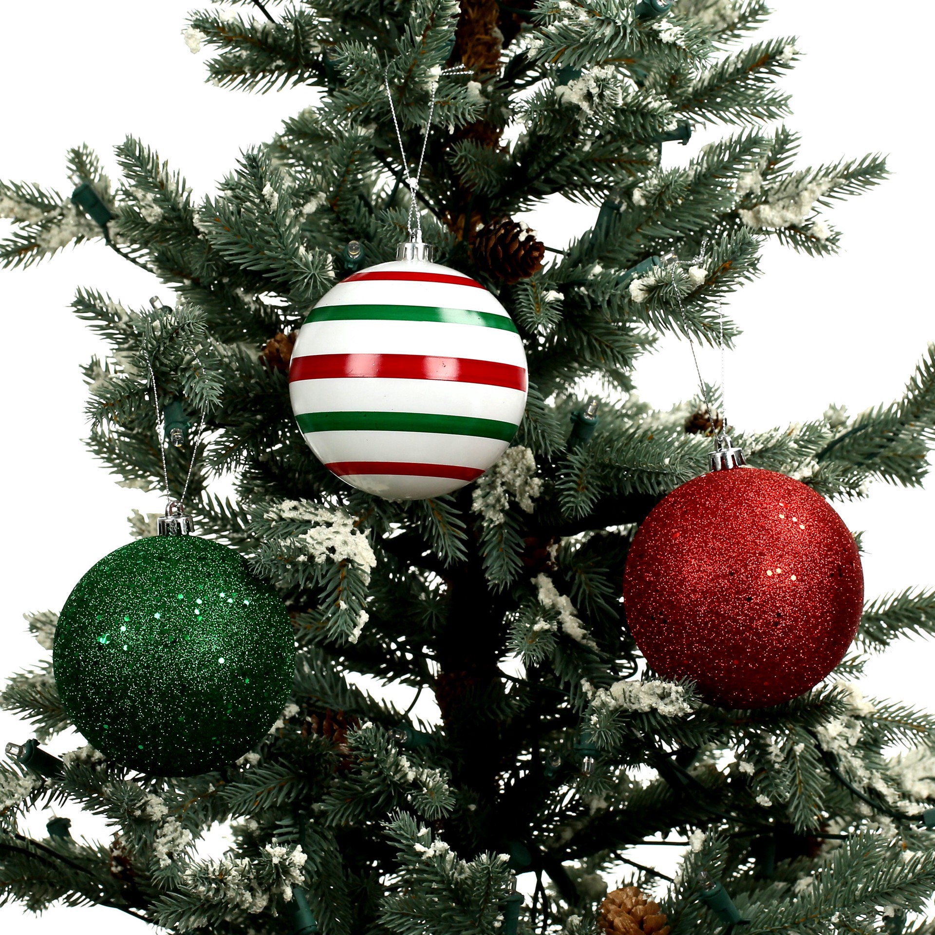 slide 3 of 3, 14 Pack 3.8" Red, Green & White Peppermint Lane Shatterproof Ornaments By Ashland, 14 ct