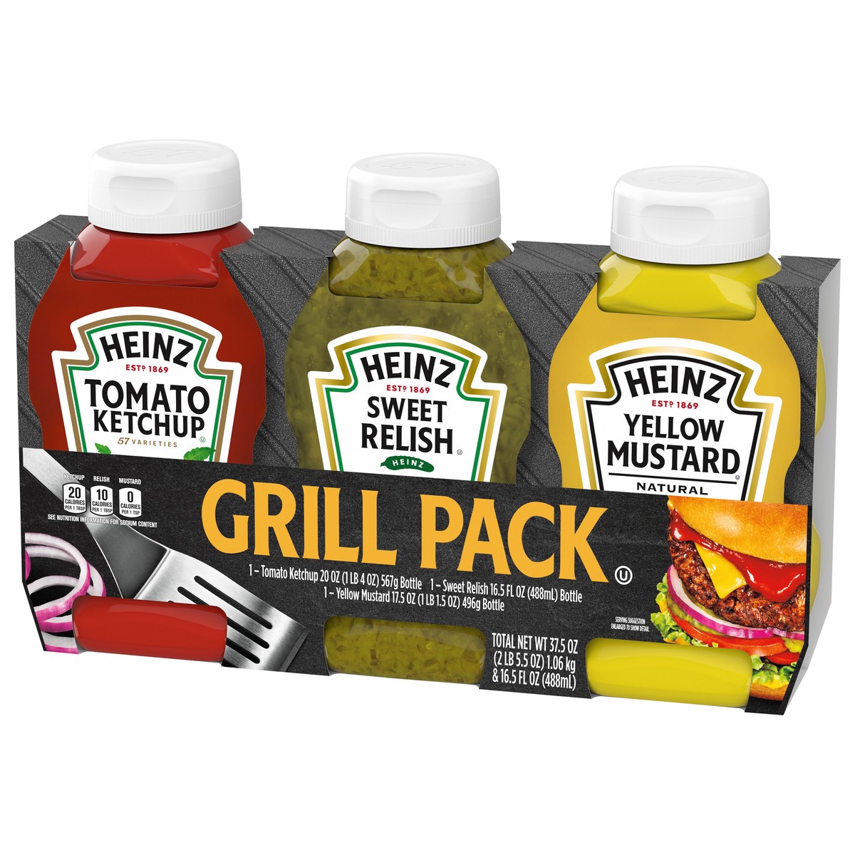 slide 3 of 9, Heinz Variety Pack Ketchup, Sweet Relish & Yellow Mustard 3 Count Sleeve, 