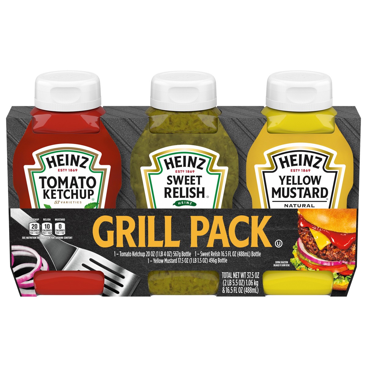 slide 1 of 9, Heinz Variety Pack Ketchup, Sweet Relish & Yellow Mustard 3 Count Sleeve, 