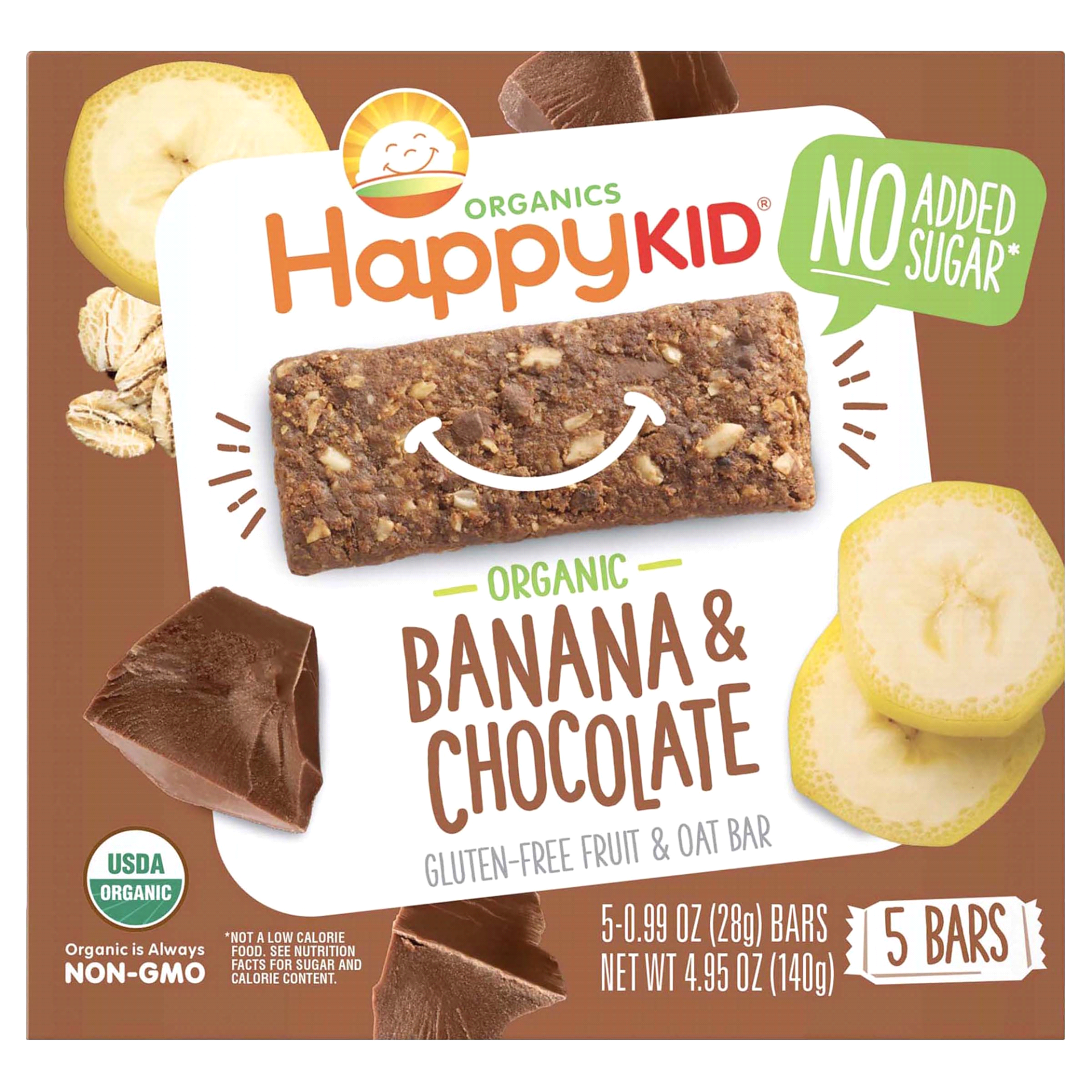 slide 1 of 1, Happy Kid Banana + Chocolate Fruit & Oat Bars, 4.95 oz