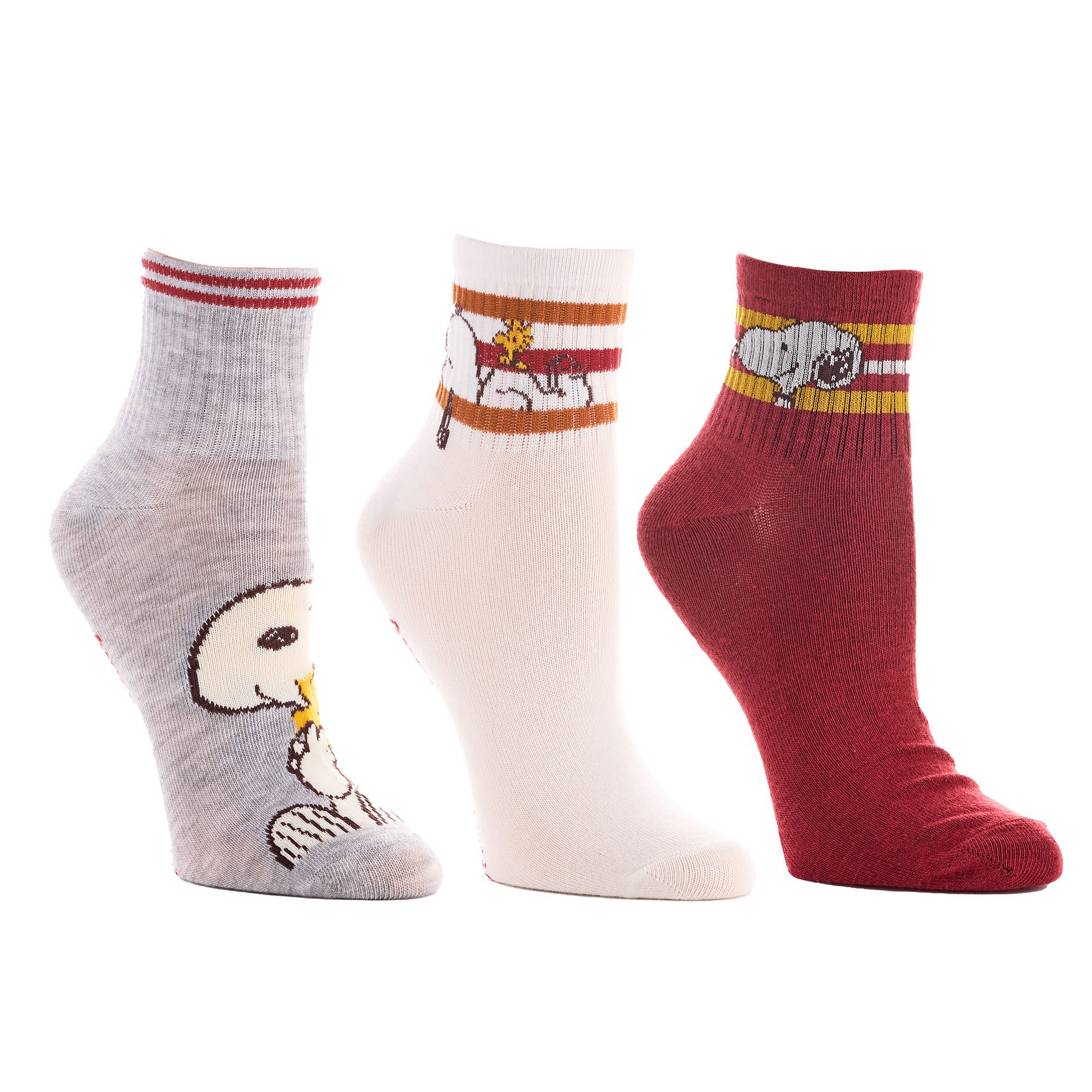 slide 2 of 2, Peanuts Snoopy 3 Pair Adult Hug Quarter Crew Sock Set, 1 ct