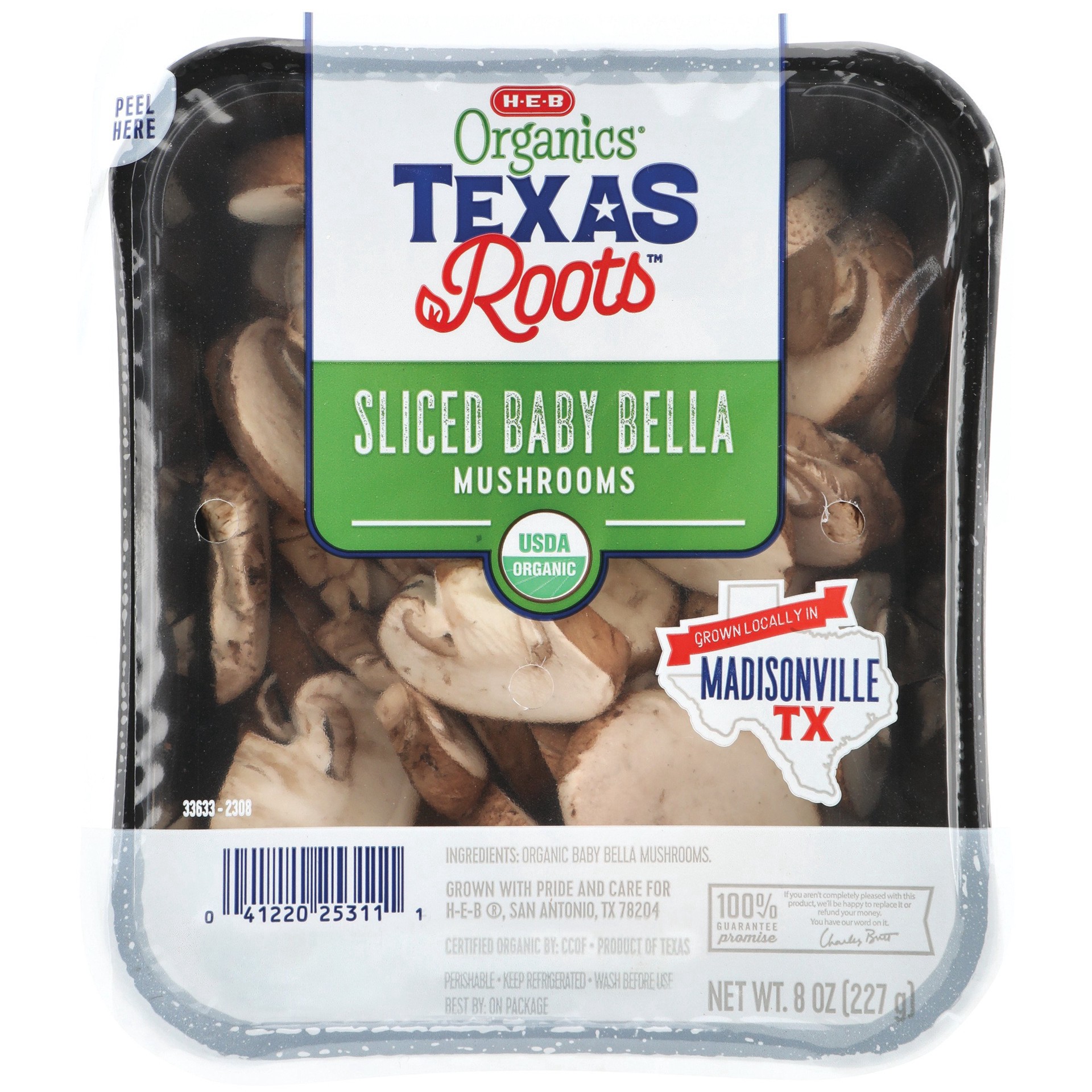 slide 1 of 1, H-E-B Organic Sliced Baby Bella Mushrooms, 8 oz