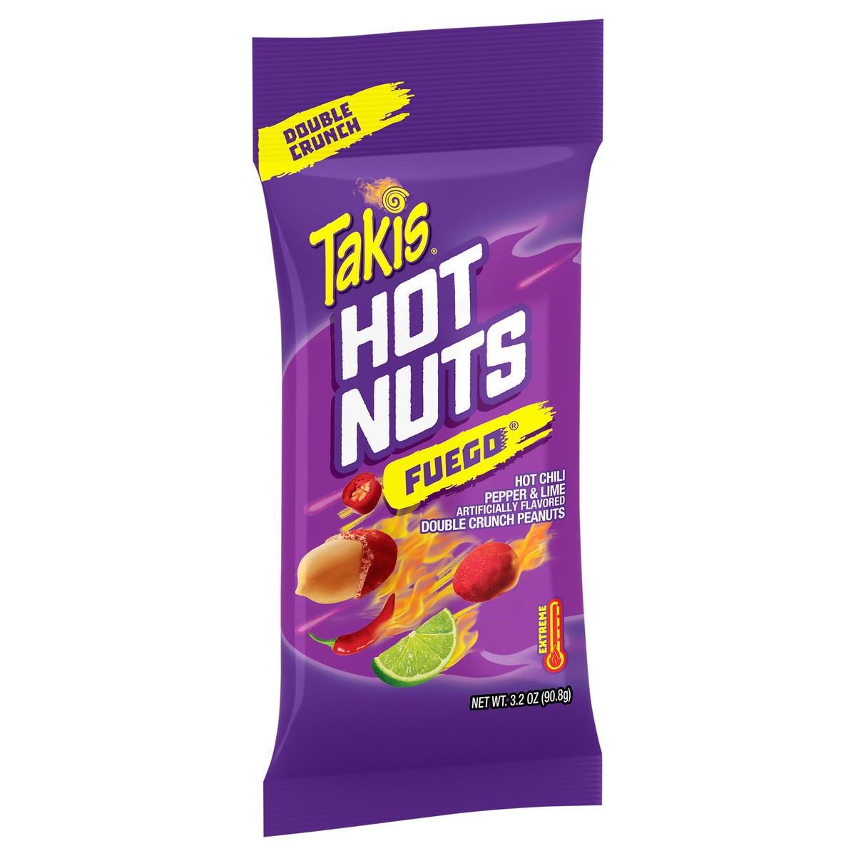 slide 4 of 9, Takis Fuego Hot Nuts 3.2 oz Snack Size Pouch, Hot Chili Pepper & Lime Flavored Extreme Spicy Double-Crunch Peanuts, 3.2 oz