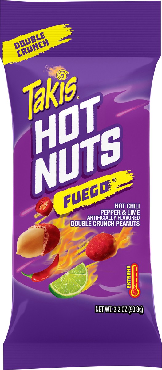 slide 7 of 9, Takis Fuego Hot Nuts 3.2 oz Snack Size Pouch, Hot Chili Pepper & Lime Flavored Extreme Spicy Double-Crunch Peanuts, 3.2 oz